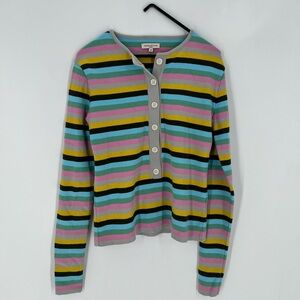 Natasha Zinko Rare Striped Knit Multicolor Button Front Henley Sweater
